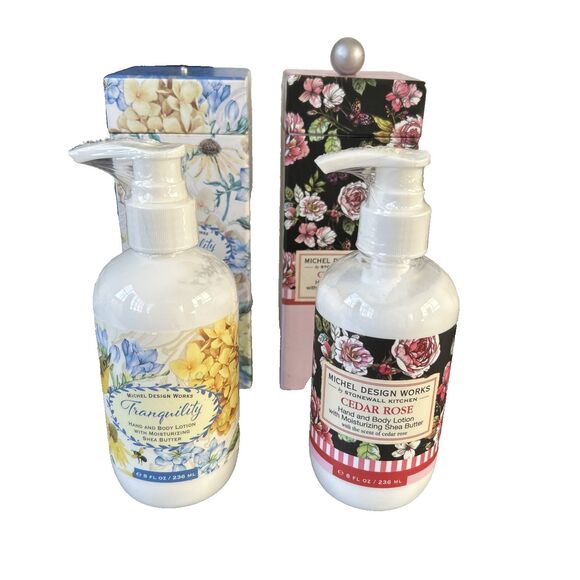 LOT Of 2- Michel Design Works Hand & Body Lotion Tranquility and Cedar Rose NEW - Picture 7 of 9